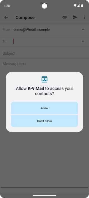 Requesting contacts permission from the message compose screen
