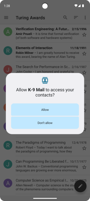 Requesting contacts permission from the message list screen